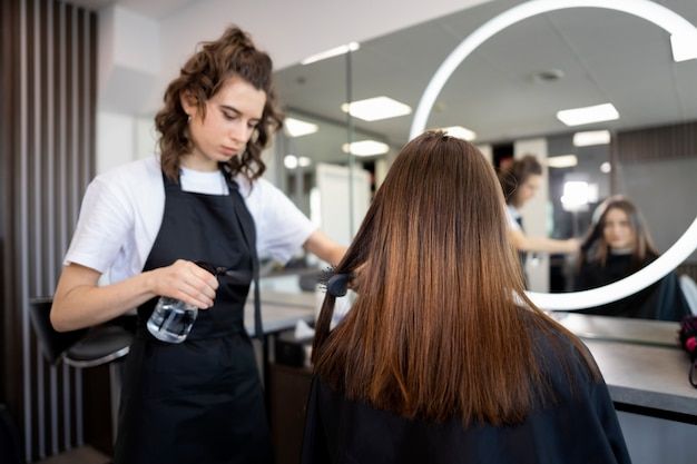Beauty Queen Beauty Parlour Hairdresser taking care of her client Free Photo